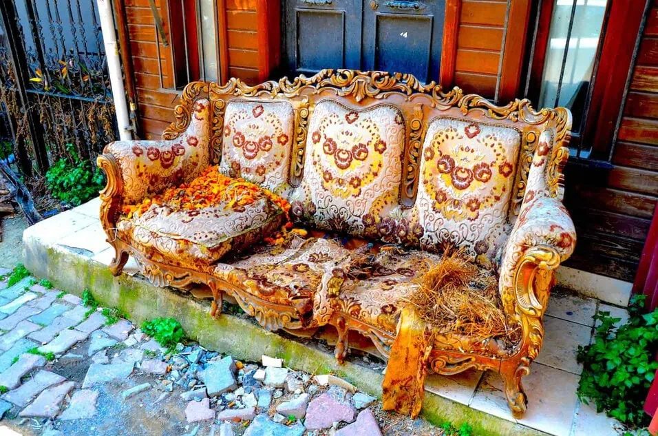 Ottoman and European furniture and chandeliers spilling onto the pavement on Faik Paşa Caddesi in Çukurcuma
